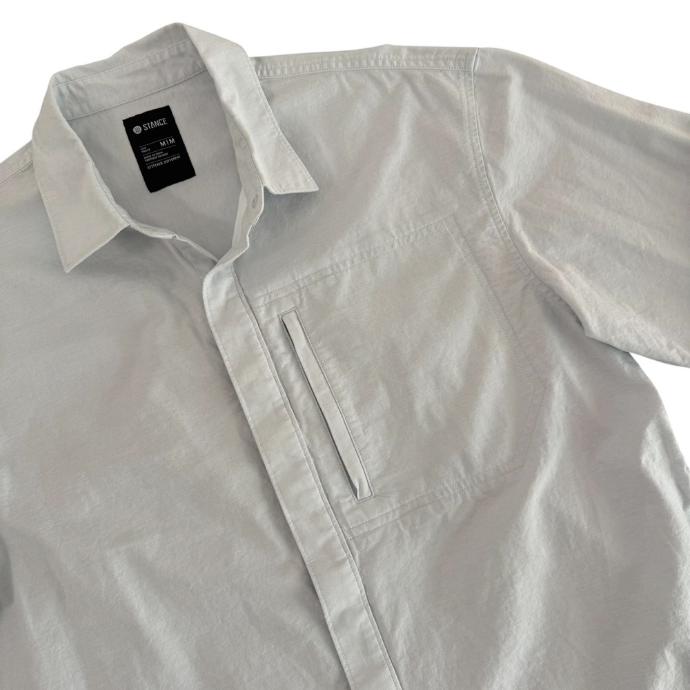 Stance Medium Light Blue Long Sleeve Button Snap Zip Pocket Men's Shirt